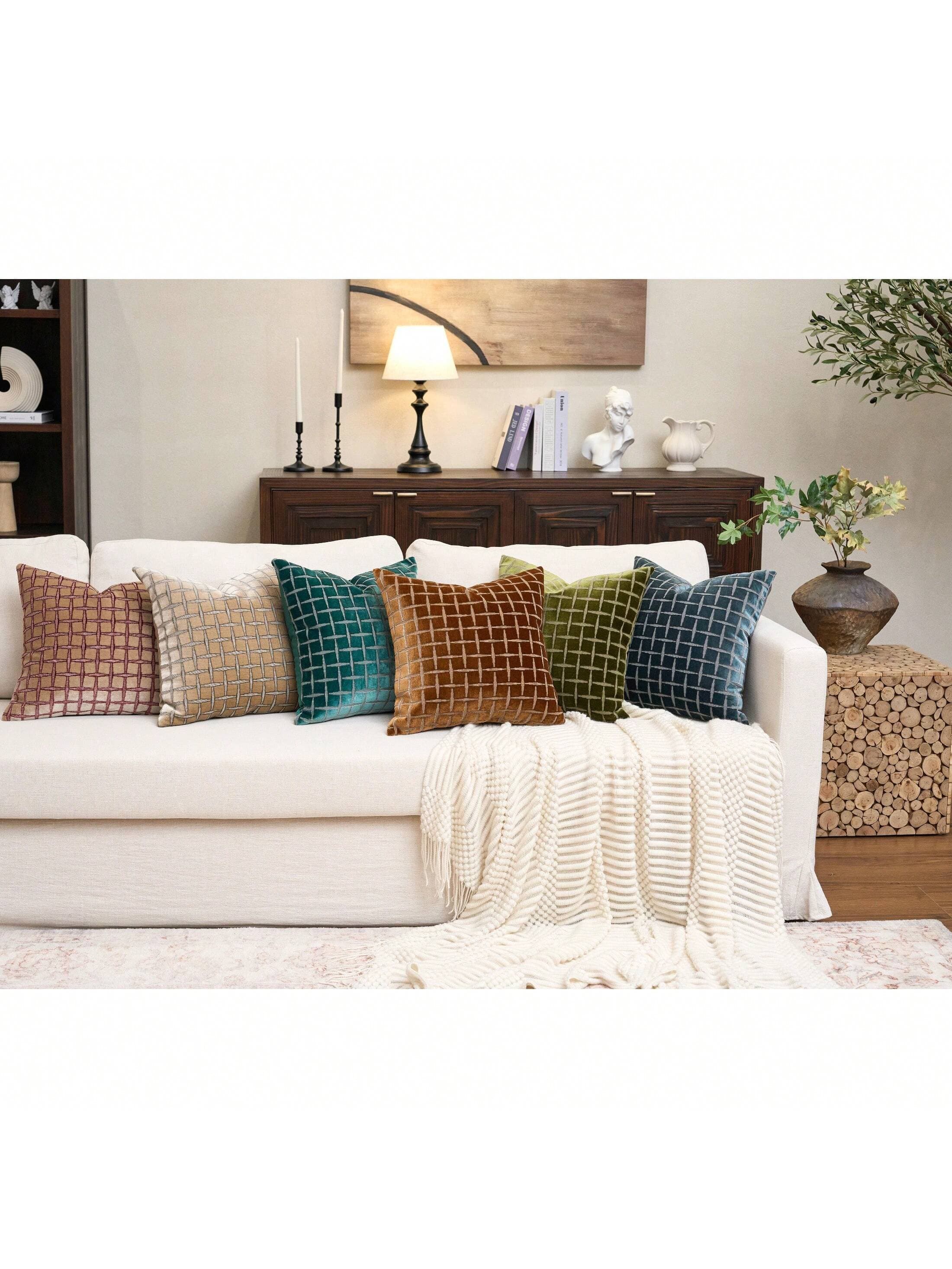 Modern Jacquard Grid Cushion Cover