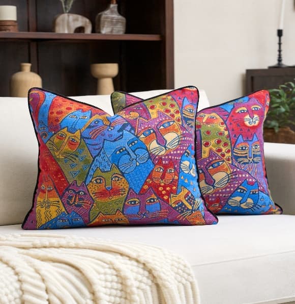 Abstract Cat Jacquard Cushion Cover 3