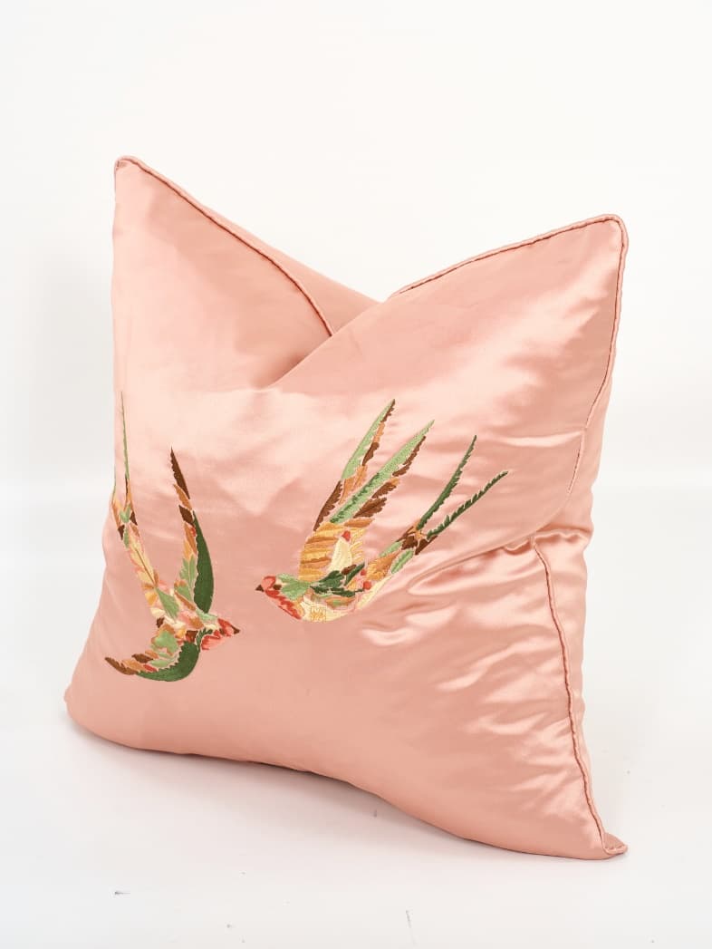 Double Swallow Embroidered Cushion Cover